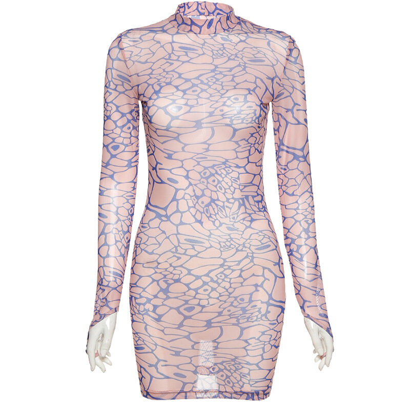 Simenual Digital Print Mesh Hot Bodycon Dress Women