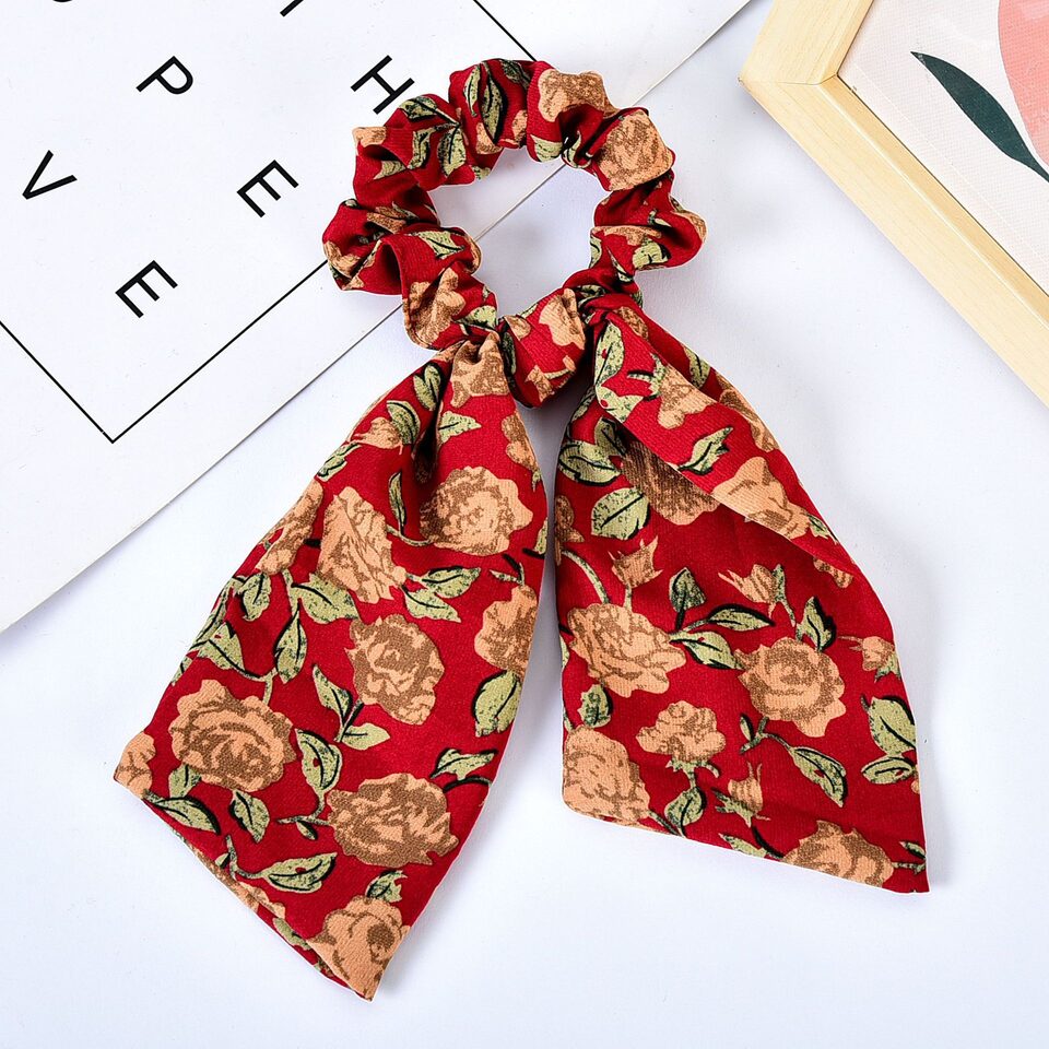 Pearl Hair Tie Broken Flower Bow Ribbon Rubber