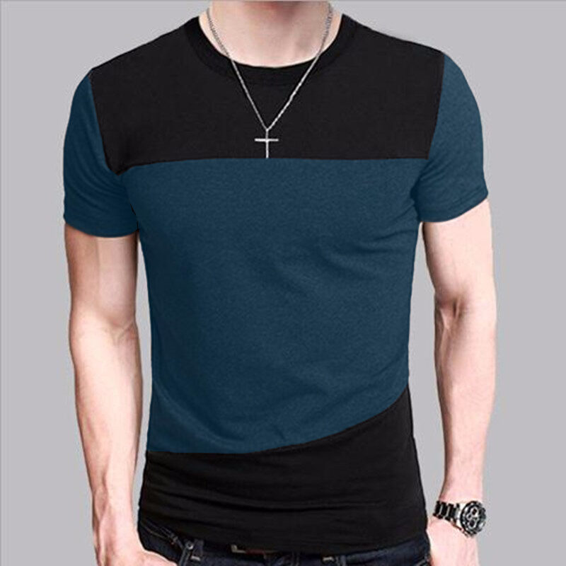 Round Neck Korean Short-Sleeved T-Shirt Men'S Color Matching