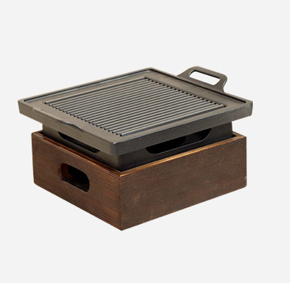 Wooden Seat Korean Style Grill Pan Household Smokeless