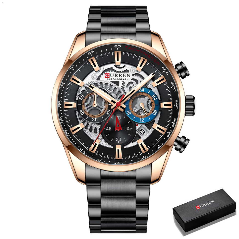 Men'S Business Watch Waterproof Calendar Steel Band Multifunctional