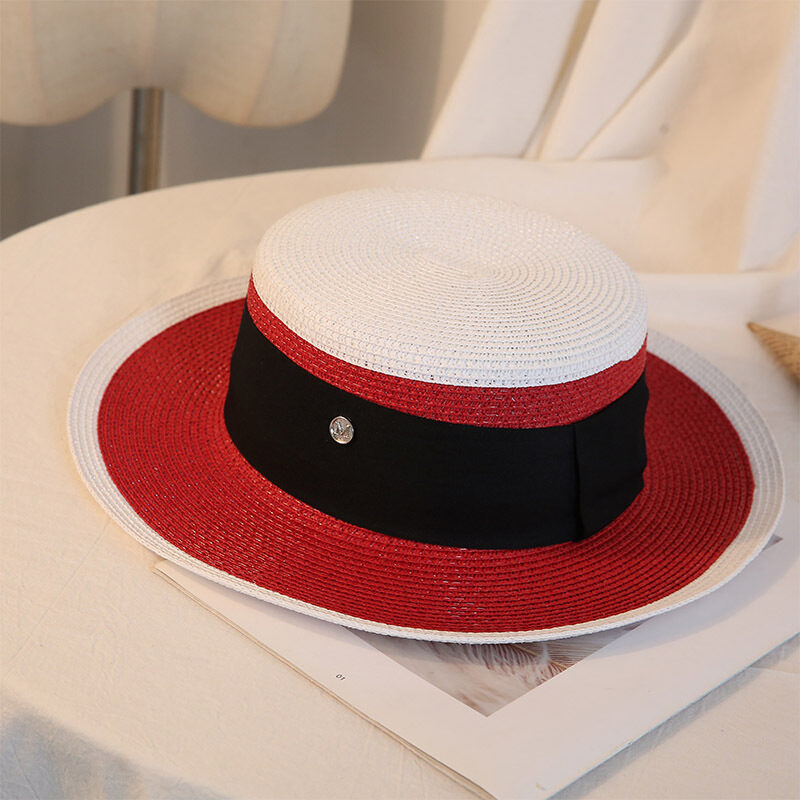 Summer Elegant Retro Women Flat Top Straw Hat