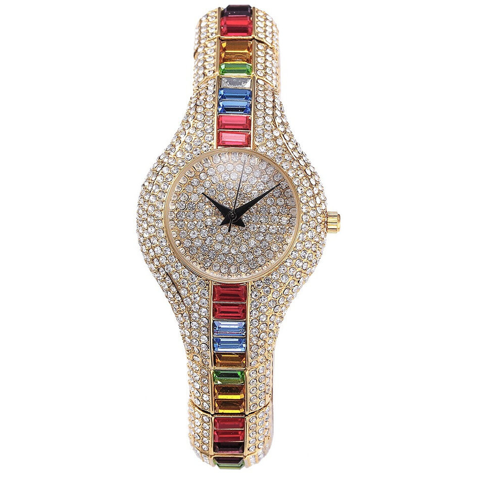 Fashion Watch With Diamonds And Colorful Stones Full