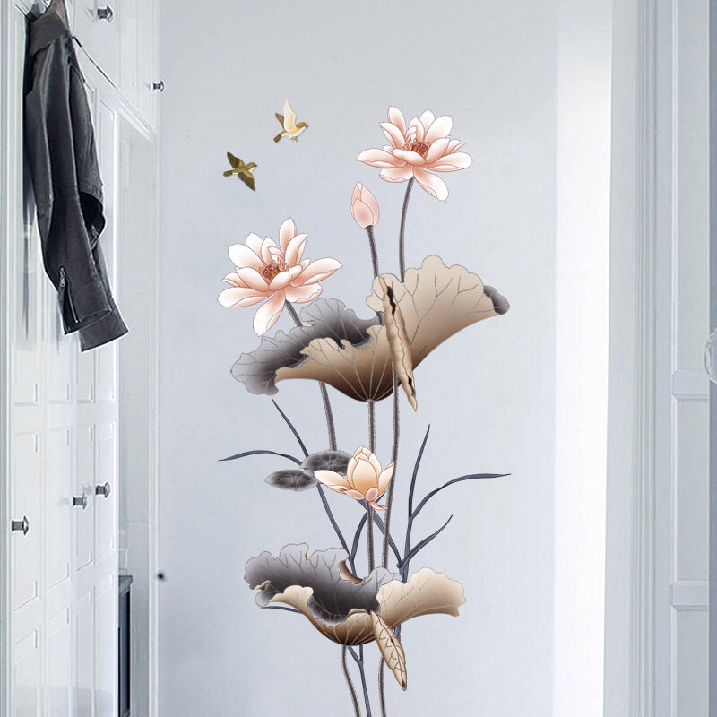 Chinese Style Lotus Flower Wallpaper Self-adhesive Living Room