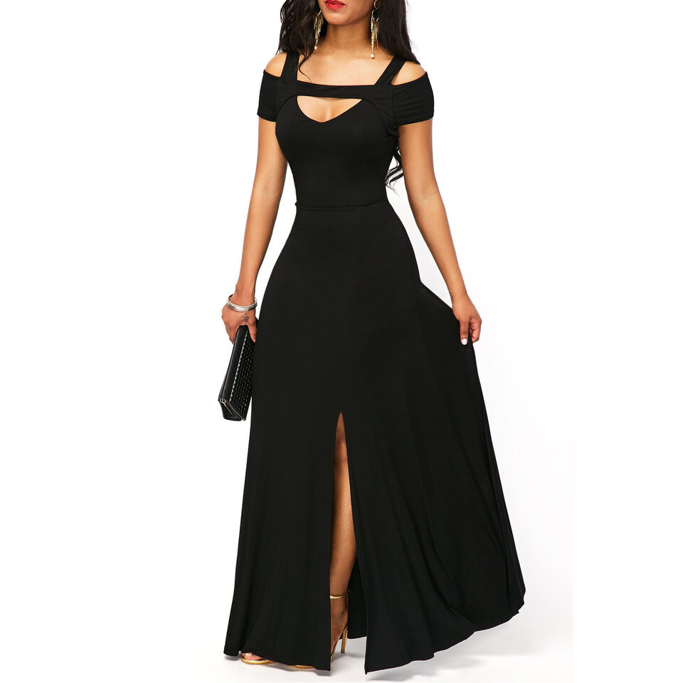 Solid Color V-neck Sexy Strapless Split Slim Fit