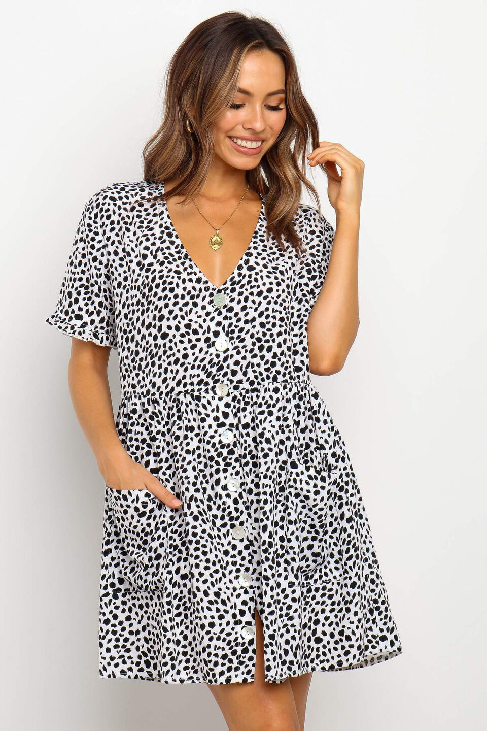 Summer Women Mini Dresses Spring Short Sleeve Dot