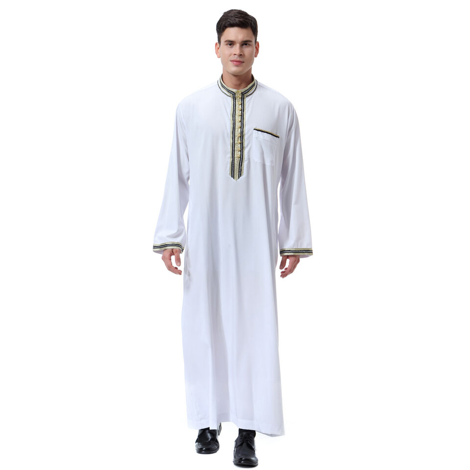 Muslim Arab Middle East Men's Applique Stand Collar