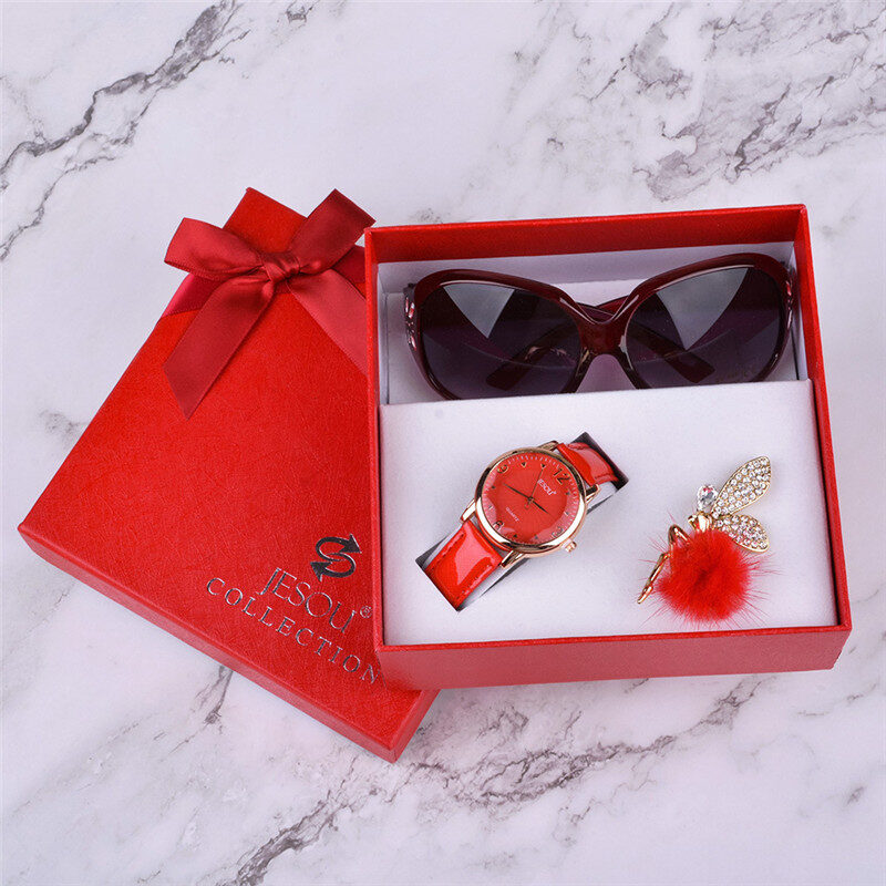 Women Watches Leather Quartz Wristwatch Sunglasses Corsage 3