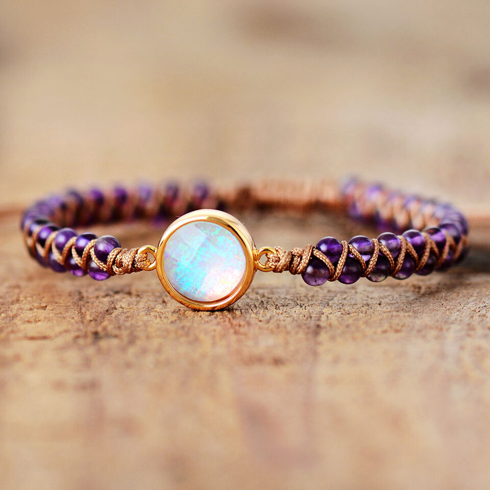 Stone Wrap Bracelets Femme Amethysts Opal String Braided
