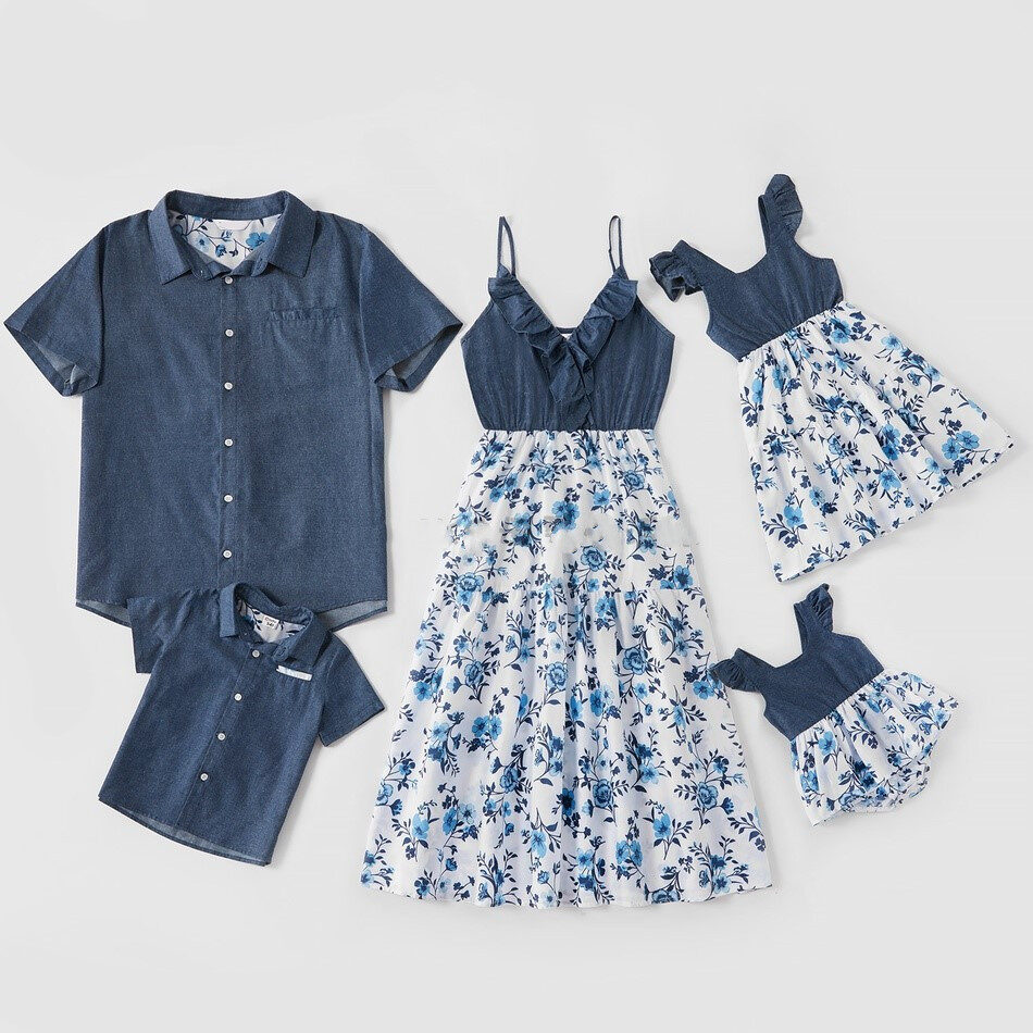Family Matching Denim Sling Skirt Baby Girl Mom