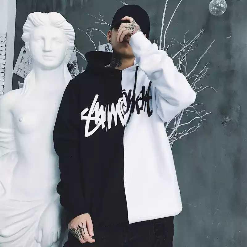 Men'S Casual Fashion Color-Blocking Sweater Long-Sleeved Sports Hooded