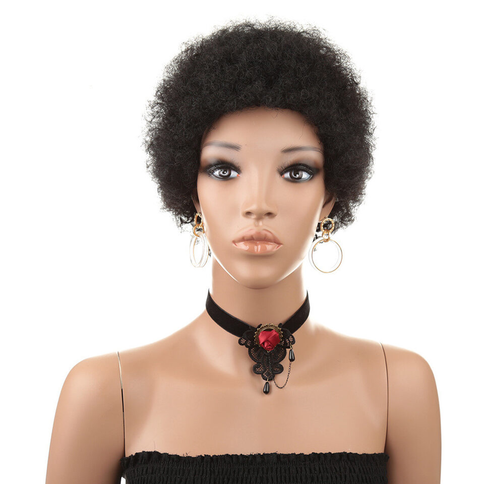 Short Human Hair Wig Natural Afri Kinky Curly