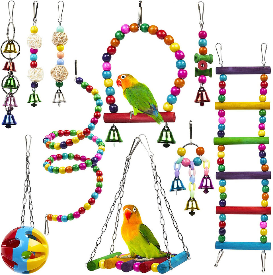 Parrot Combination Toy 10-Piece Set Wooden Bead Rotating