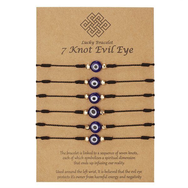 New 7-knot Evil Eye Bracelet 6 Pack Blue