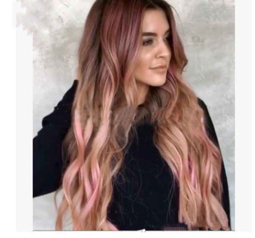 Brown Pink Big Wave Long Curly Hair Women''s