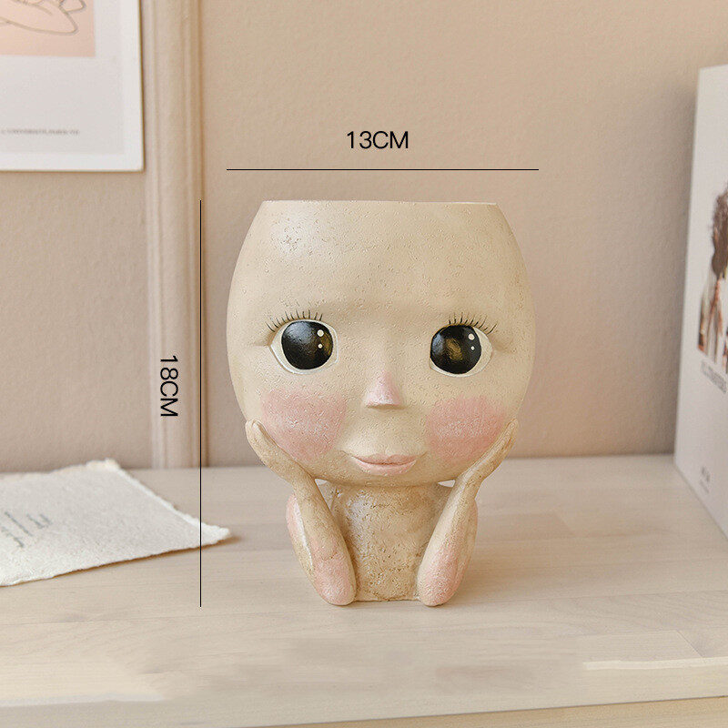 Face Head Design Sculpture Flower Planter Garden Indoor