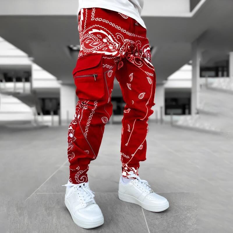 Men's Print Trousers Loose Bloomers Casual Wide-Leg Harem