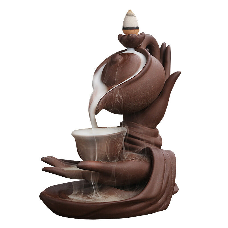 F Ceramic Waterfall Incense Burner Buddha Hand Censer
