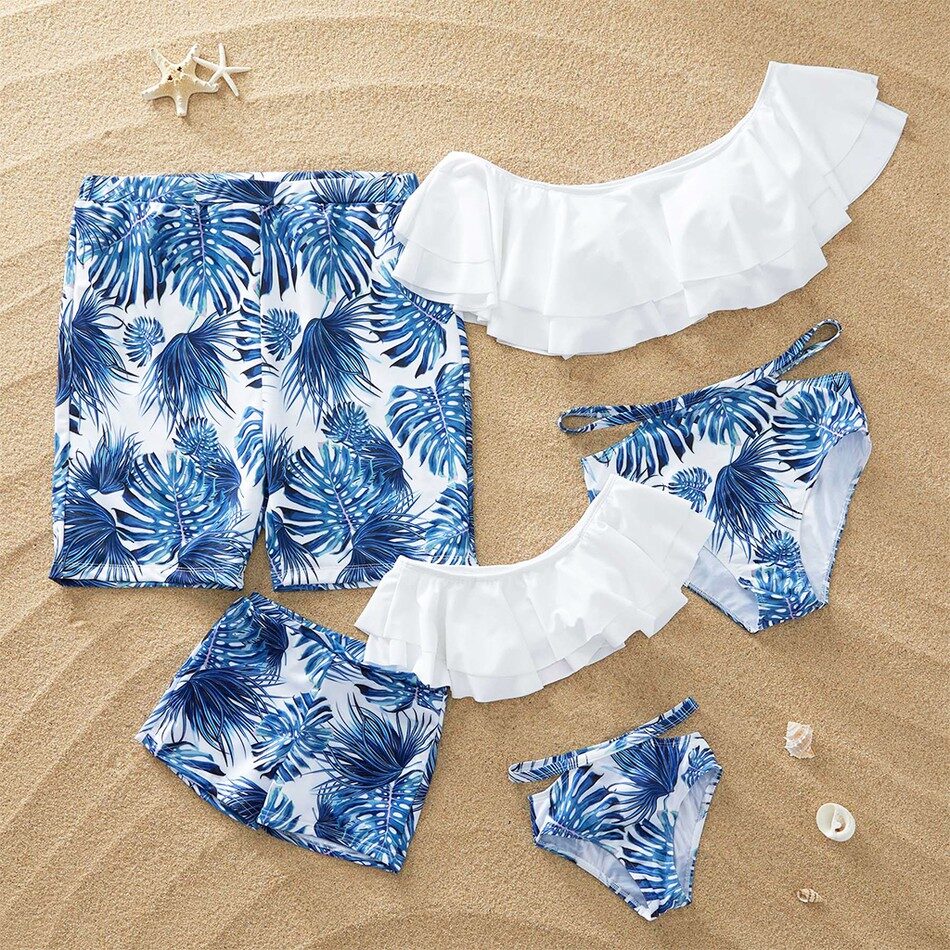Parent-child swimsuit family bikini white lotus leaf