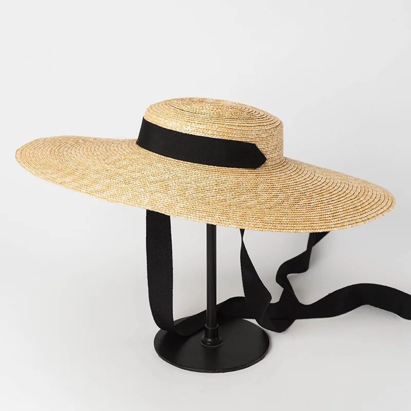 Simple And Fashionable Strappy Straw flat Top Hat