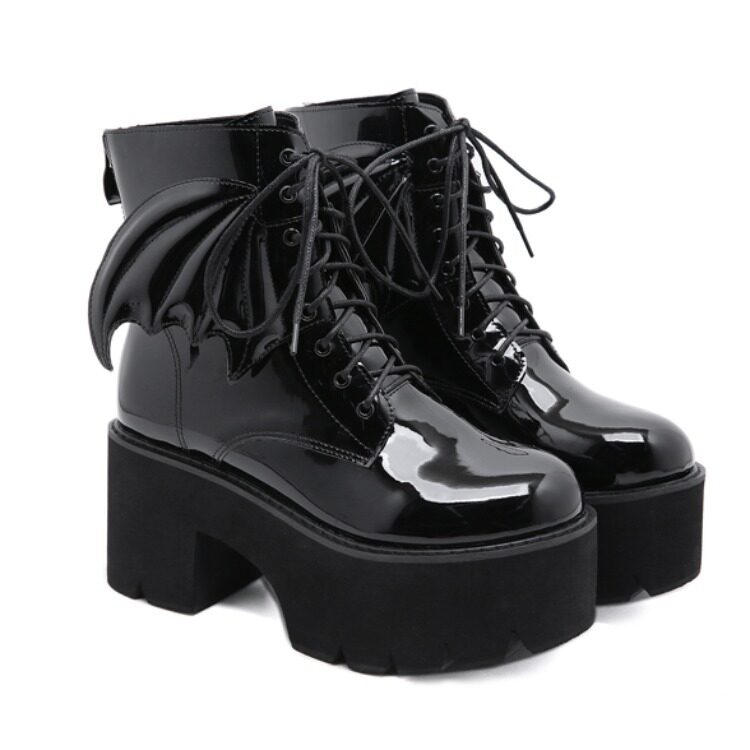 Goth Ankle Boots High Heels Patent Leather Womens