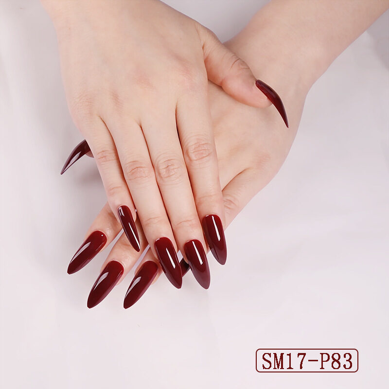 Long Pointed False Nails Solid Color Salon Almond