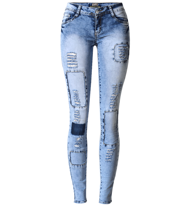 Summer Style Low Waist Sky Blue Patchwork Skinny