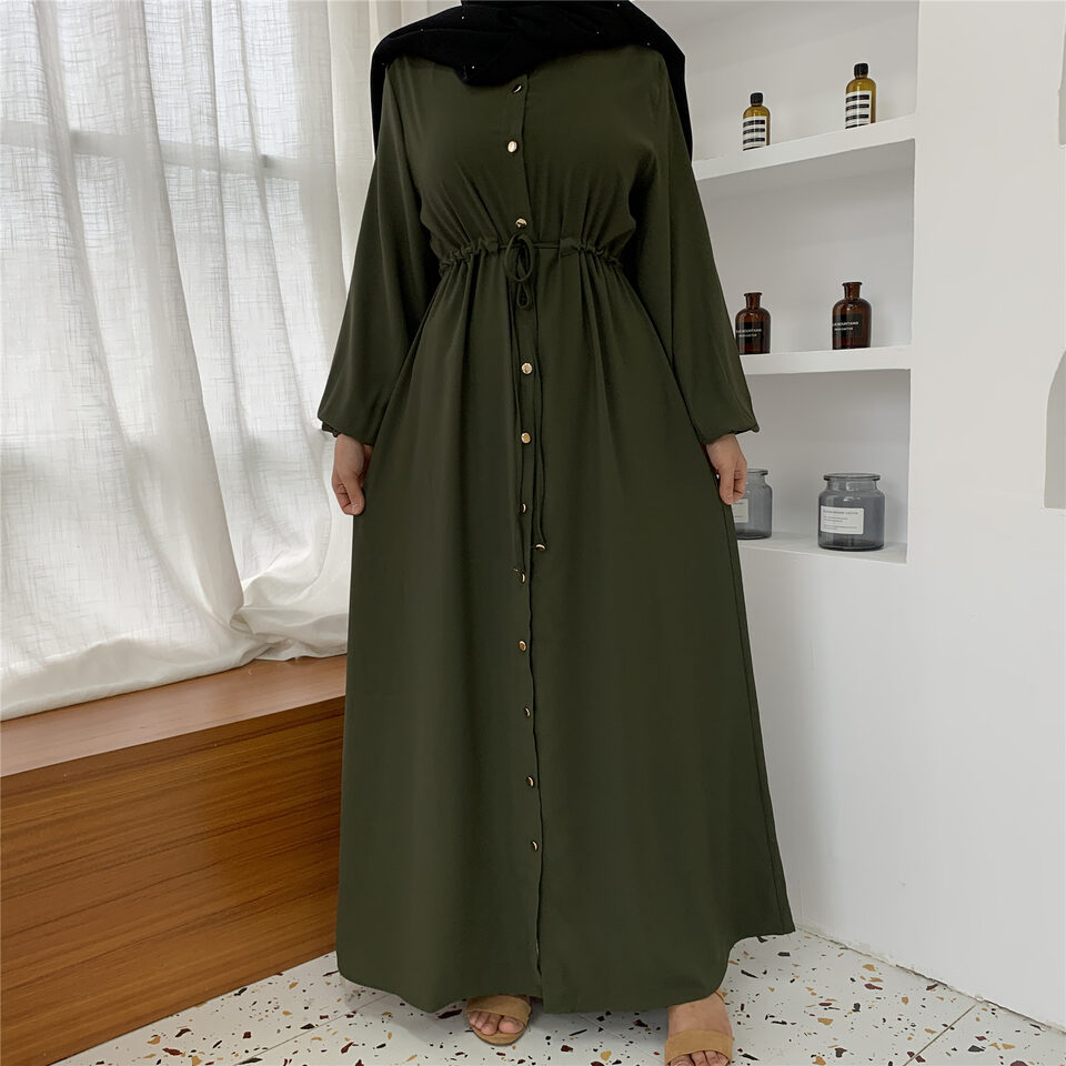 Lapel Solid Color Full Button Slim Dress Llong