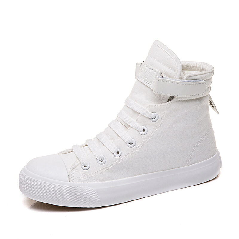High-Top Canvas Shoes Women All Black Velcro Sports