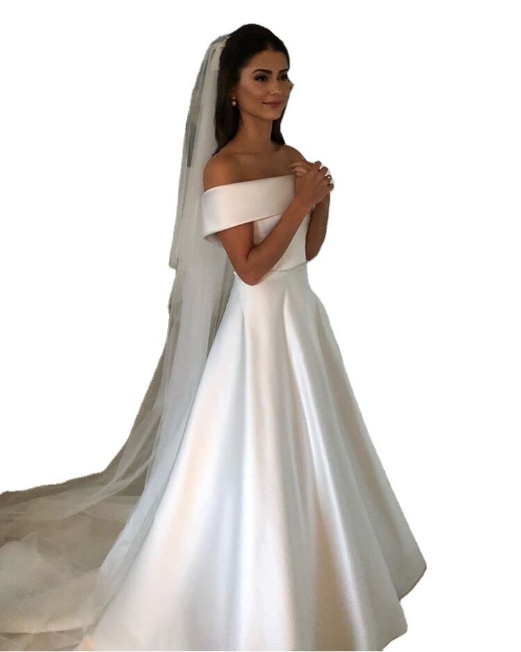 Simple A Line Wedding Dresses Satin Off