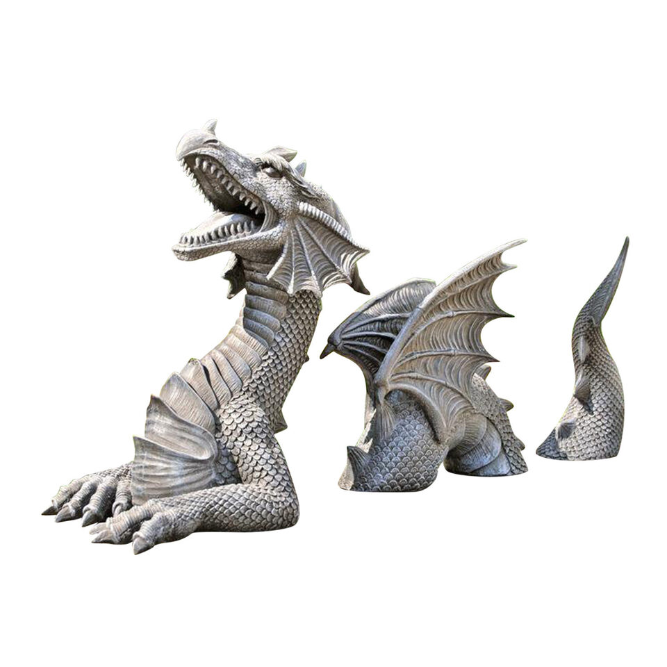 Large Dragon Gothic Garden Decor Statue Castle Moat