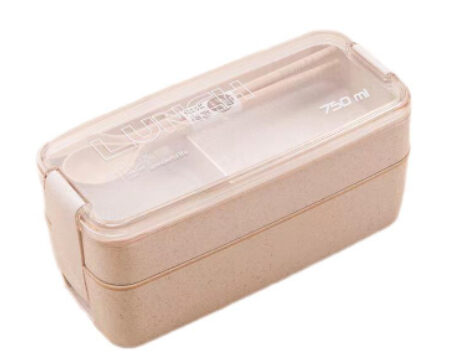 Square Double Three-layer Wheat Straw Fiber Plastic Lunch