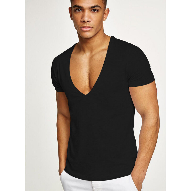Shirts Men Deep V Neck Short Sleeve Tshirts