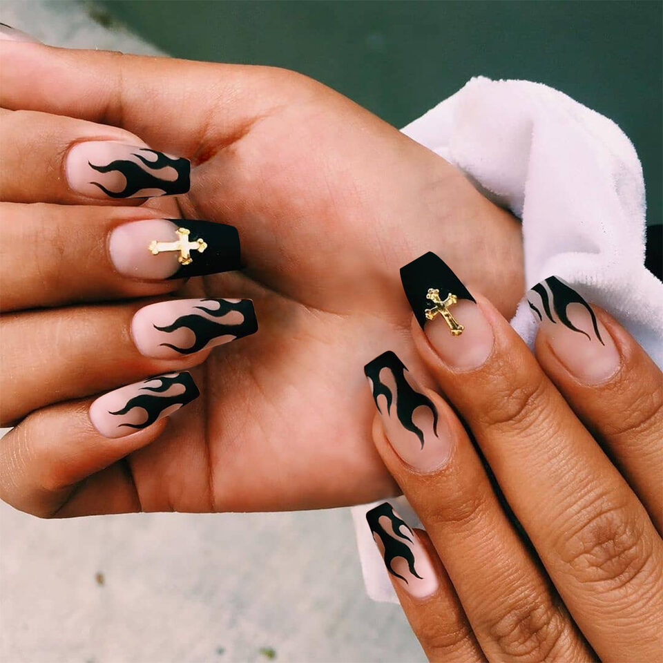 Short Ballet Black Flame French Wearing Nail Fake