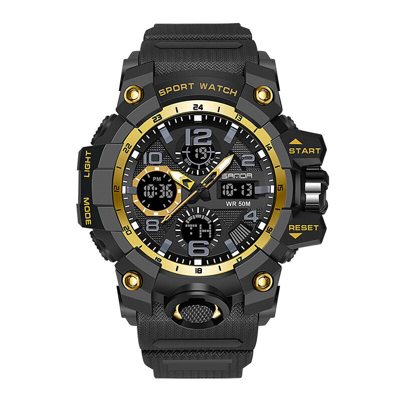 Men Dual Display Quartz Sports Watches Multi-Function Waterproof