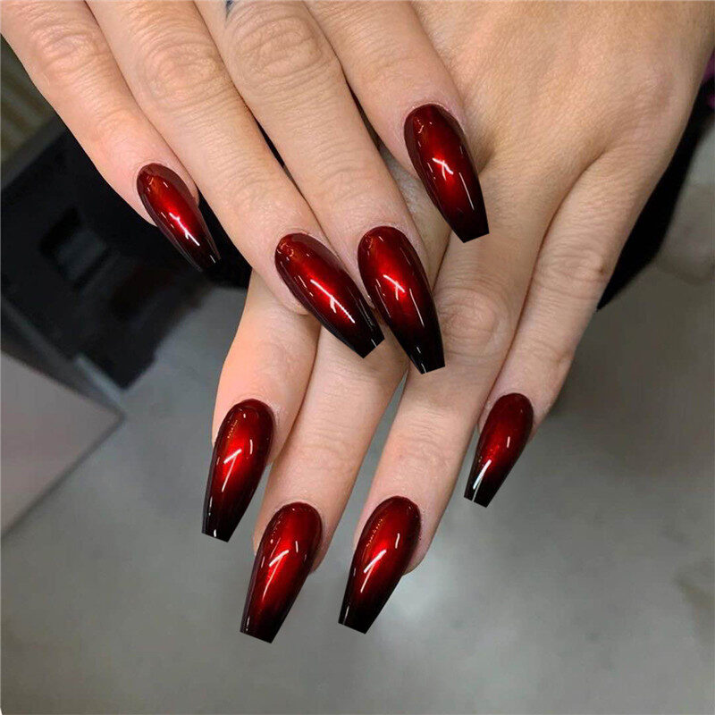 Red And Black Gradient Long Ballet Wear Nails