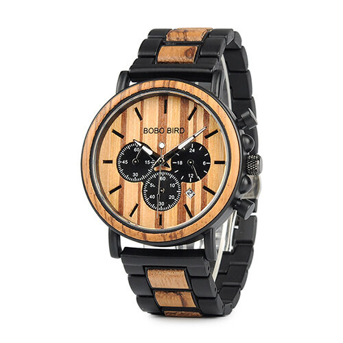 Bobo Bird Wood Watch Quartz Three Eye Multifunctional