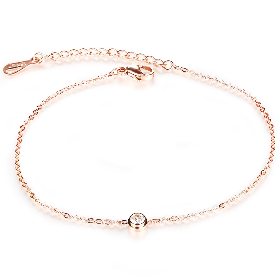 JeeMango Cubic Zirconia Anklet Foot Jewelry Rose Gold