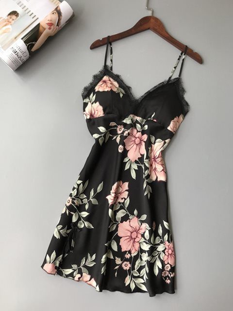 Robe Underwear women's night dress lace sleepwear Silk