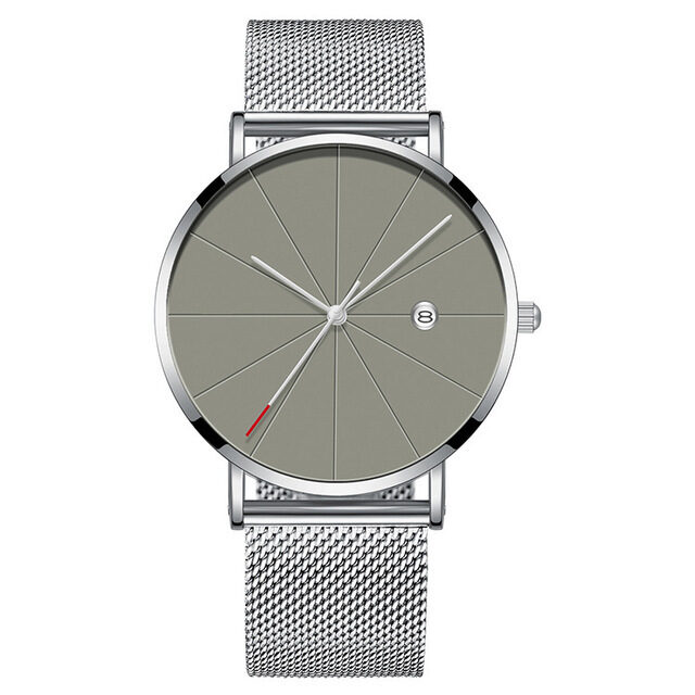 Calendar Thin Mens Watch Stainless Steel Mesh Band