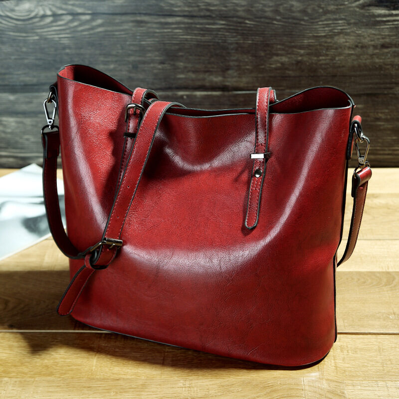 Simple Oil Wax Leather Messenger Shoulder Bags Women's