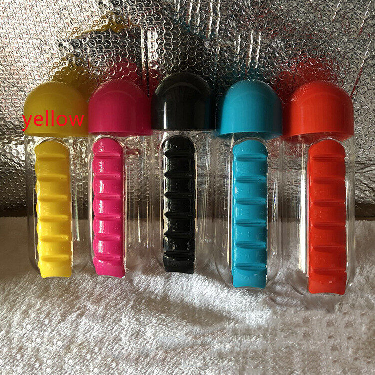 Water Bottle With Pillbox Plastic Drink Medicine Pills