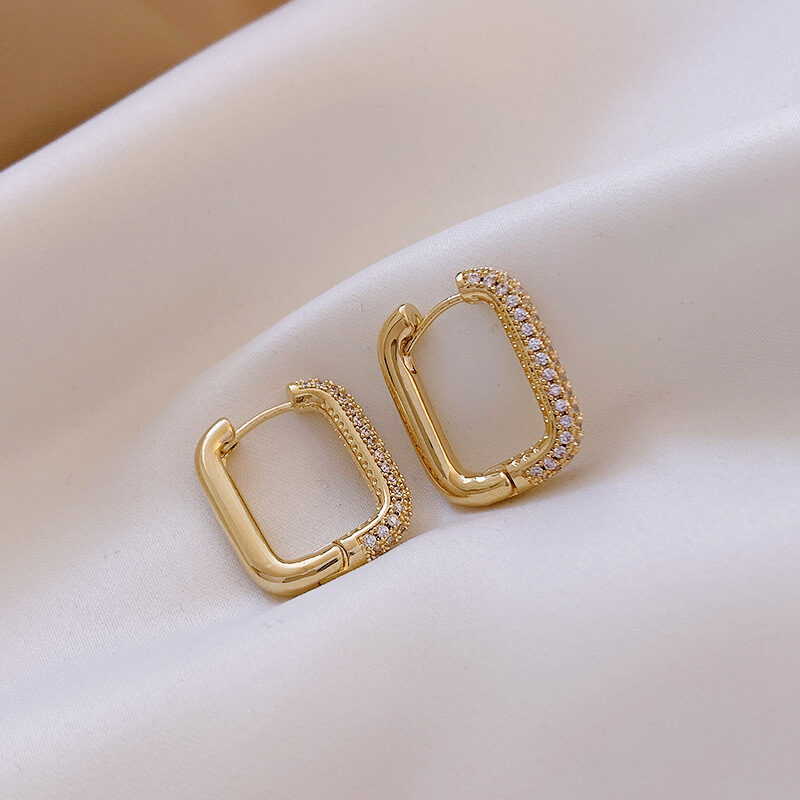 Geometric Square Earrings Zircon French