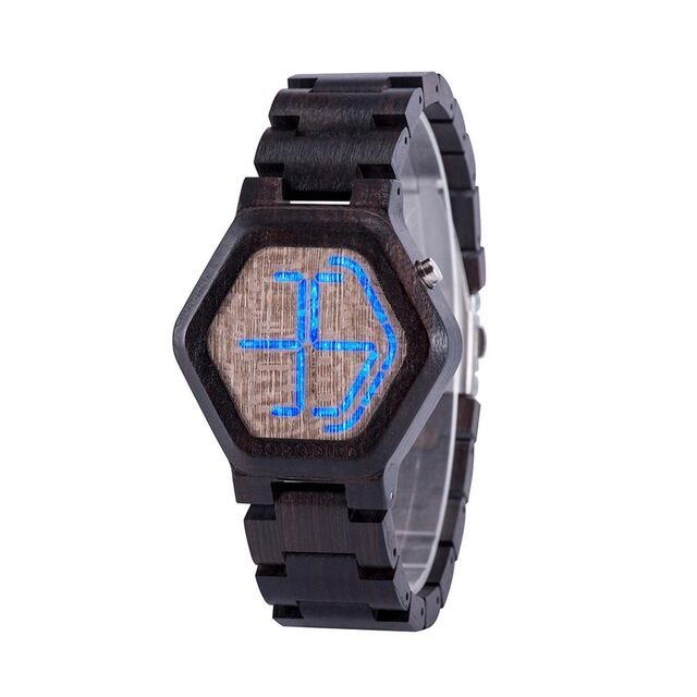 LED Display Wooden Watch Men Wristwatches Wood Night
