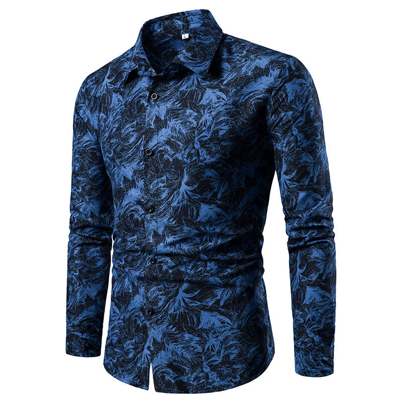 Autumn and Winter Mens Shirt Printed Casual Long
