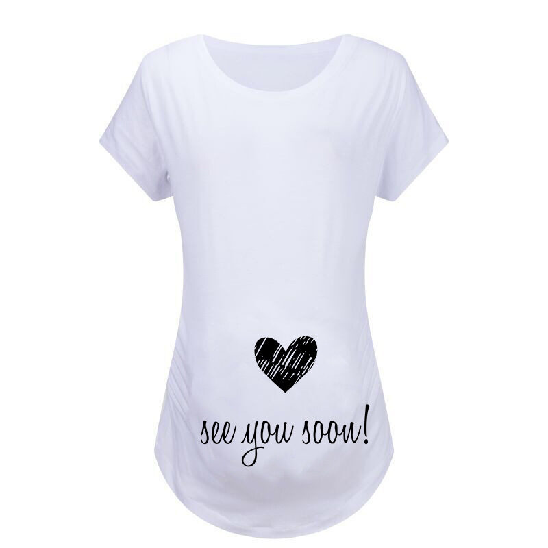 Women T-Shirts Slim Maternity Funny Letter Tops O-Neck
