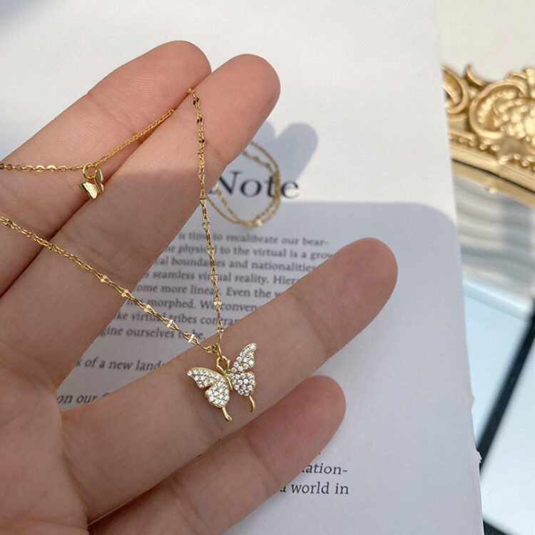 Fashion Jewelry Elegant Silver Color Shiny Butterfly Necklaces