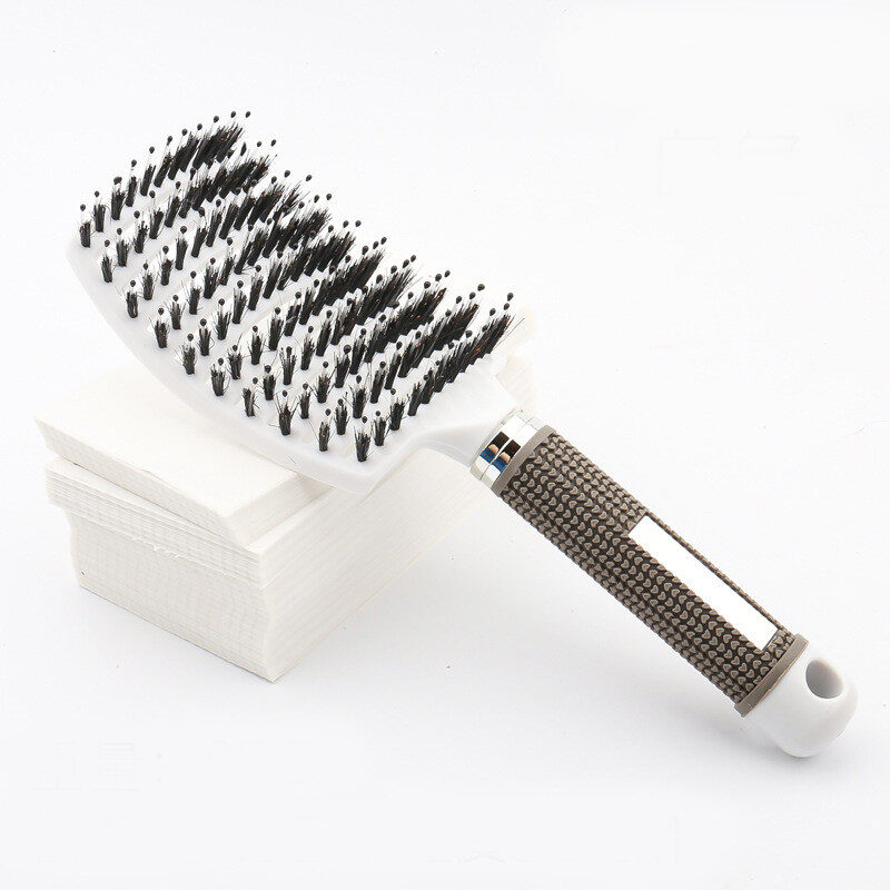 Large Curved Comb Hairbrush Boar Bristles Massage Curly
