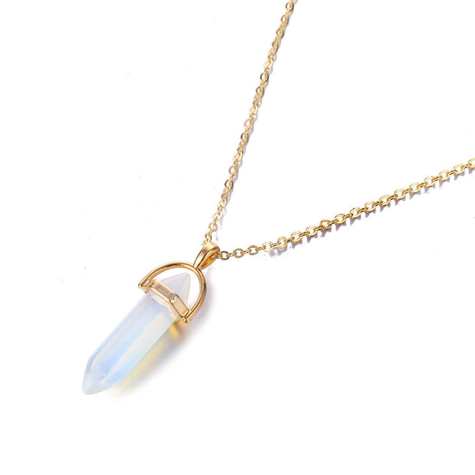 Hexagon Pillar Necklace Pendant Crystal Quartz Stone