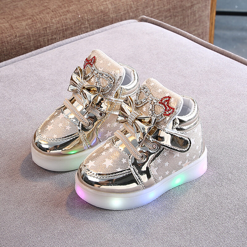 Girls Stars Printed Light Board Shoes Rhinestone Zhongbang